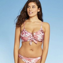 Juniors V Wire Tie-Front Bralette Pink Floral Bikini Top (no Underwire) New - $12.17