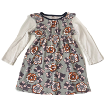 Tea Collection Girls Fit &amp; Flare Dress Gray Floral Long Sleeve Smocked 3 - £10.94 GBP