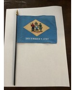 New Delaware State Mini Desk Flag - Black Wood Stick Gold Top 4” X 6” - $8.00