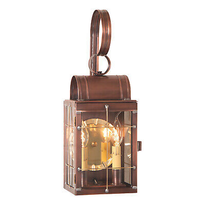 Primitive COLONIAL WALL LANTERN Antique COPPER Indoor Outdoor Sconce Light - $354.95