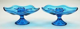 Collectible Blue Art Glass Single Candlestick Holders 2.75&quot; Candle Home ... - $24.19