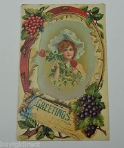 Vintage Paper Greeting Postcard Greetings From Early 1900&#39;s Collectible Card Art - $14.50