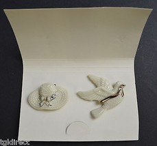 Lenox Hat &amp; Dove Pin Set Trimmed In 24 Karat Gold Jewelry Fine China Collectible - £15.17 GBP