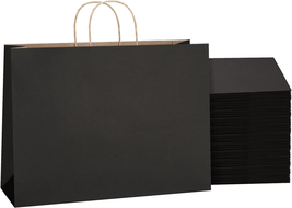 Black Paper Bags with Handles 16X6X12, 25 Pack Large Kraft Paper Bags B - £27.86 GBP