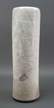 Tony Evans 1971 Signed Crackle Glaze Raku Studio Art Pottery Cylinder Vase 16.5&quot; - £127.42 GBP