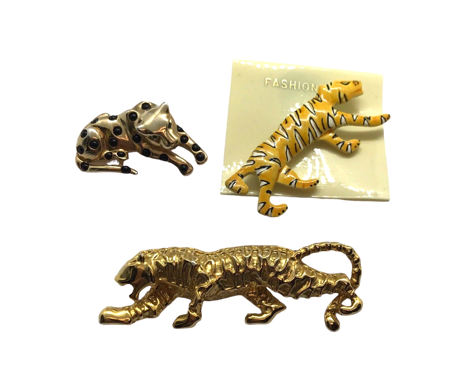 Primary image for Vintage Animal Jewelry lot Tiger Cat Jungle Tribal Brooch Pins