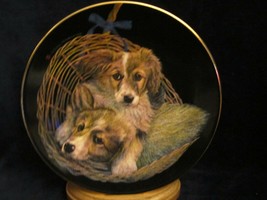 Double Delight Collector Plate Sally Miller Puppy Dog Collie? Litter Basket Rare - $35.00