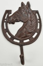 Cast Iron Wall Hook Horse &amp; Horseshoe 8.875&quot; Tall Home Decor Accent Country - $14.50