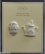 Lenox Signed Pin Set Trimmed In 24 Karat Gold Watering Can &amp; Easter Egg ... - £19.12 GBP
