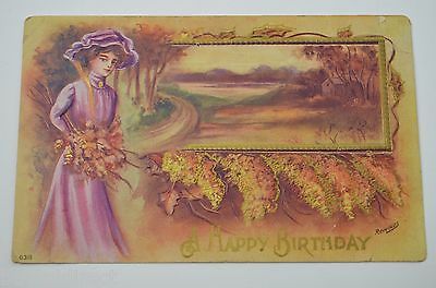 Vintage Paper Postcard A Happy Birthday 1910 Antique Greeting Card Collectible - $14.50