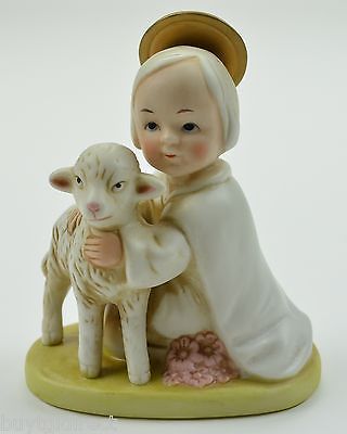Homco Angel Holding Lamb Ceramic Figurine #5605 4" Tall Collectible Little Girl - $17.41
