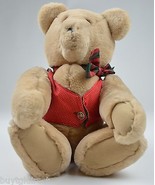 Collectible Tan Teddy Bear In Red Vest &amp; Red Bow Tie 18&quot; Tall Christmas - £7.78 GBP