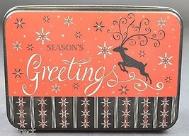 Season&#39;s Greetings Black &amp; Red Christmas Tin 7.375&quot; Wide Holiday Decor Accent - £7.02 GBP