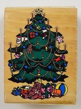 Wood Mounted Rubber Stamp Christmas Tree With Presents Underneath Arts Crafts - £6.14 GBP