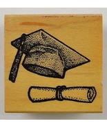 Wood Mounted Rubber Stamp By Red Hot Rubber Cap &amp; Diploma Scrabook Envel... - £6.14 GBP