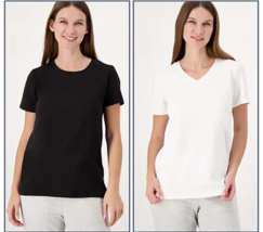 Cuddl Duds Cotton Classics Set of 2 Tops (Black/White, XS) A586582 - £19.95 GBP