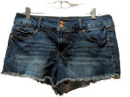 Refuge Women 10 blue mid-rise jean shorts wide waistband 2.5&quot; inseam cut... - $9.89