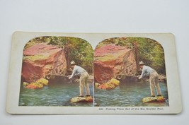 Antique Stereoview Card No. 438 Picking Them Out Of The Big Boulder Pool Fishing - £10.06 GBP