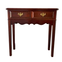 Narrow Cherry Color Wood 2 Drawer Hall Chest Brass Handles 11in Deep 30in Wide - £78.76 GBP