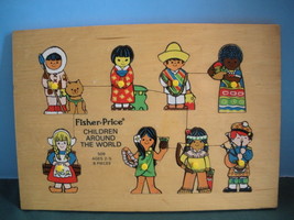 RARE Vtg. Fisher Price Pick Up &#39;N Peek #509 Children of the World Wood Puzzle A - £22.97 GBP