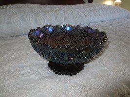 Vtg. Imperial Smoke Blue Iridescent Carnival Glass Compote w/Sticker - 8-1/2&quot; - £23.46 GBP