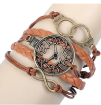 Brown Multilayer Bracelet Clock Handcuffs Infiniti Rebel Freedom Cord Br... - $9.99