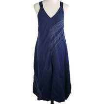 Eileen Fisher Women&#39;s Dress Blue White Stitching Irish Linen Asymmetric Hem  XL - £55.34 GBP