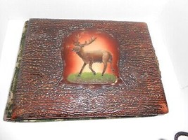 Antique Photo Album Celluloid cover VICTORIAN deer buck cabin lock velvet rare - £233.31 GBP