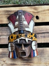 Hand Carved Hand Painted Wood Mayan Aztec Warrior Mask - $40.00