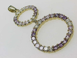 PURPLE and WHITE C Z Dangling Double Circles Pendant in Gold over Sterli... - $40.00