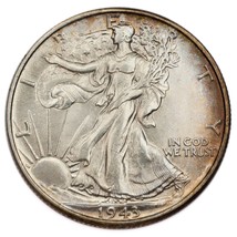 1943 Plateado Walking Liberty Medio Dólar 50C (Elección Bu Estado) - £49.72 GBP