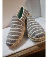 Toms Slip On Wrap Style Canvas Blue Striped Flats Shoes Slip On Womens S... - $25.71 CAD
