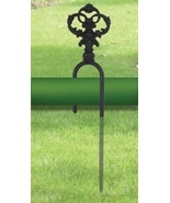 Wrought Iron Yard Stake Garden Hose Guide Ornate Black Outdoor Decor Dec... - $13.54