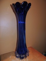 Art Glass Vase 15+&quot; Blue Clear Ribbed Twist Calla Lily Lilly Jack in the... - €17,32 EUR