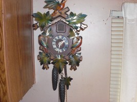 Black Forest Cuckoo Clock Genuine Heco Germany Tropical Leaves Bird - $74.25