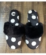 Victoria&#39;s Secret Signature Satin Slippers Polka Dot with Fur LG (fits 8/9) - $298.04 MXN