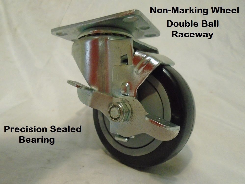 3-1/2&quot; x 1-1/4&quot; Swivel Caster Black Polyurethane Wheel w/ Brake 300lbs T... - $6.19