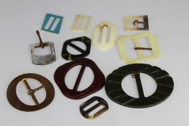 Vintage Lot of 11 Belt Buckles Clasps Scarf Slides BAKELITE ABALONE SHEL... - £13.32 GBP