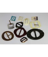 Vintage Lot of 11 Belt Buckles Clasps Scarf Slides BAKELITE ABALONE SHEL... - $17.89