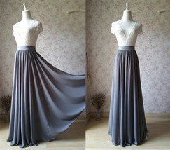 Navy-blue Long Chiffon Skirt Outfit Wedding Party Cusotm Plus Size Chiffon Skirt image 13