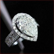 3.75Ct Pear Cut Simulated Diamond Halo Engagement Ring 14k White Gold Size 9.5 - £225.31 GBP
