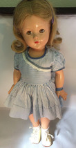 VTG Antique Effanbee Composition Sleepy brown eyes blue dress leather shoes doll - £148.27 GBP