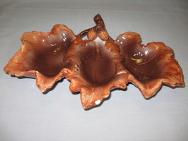 Ceramic Candy Nut Dish Acorn &amp; Leaves Design Brown &amp; Beige - $9.95