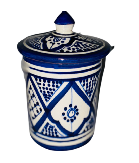 MOROCCAN COFFEE SUGAR CANISTER COOKIE JAR GGE "KECHLA" FASSI BLUE Multi-Purpose