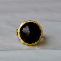 925 Sterling silver Gold Plated Natural Black Garnet Handmade Ring For Gift - £46.26 GBP