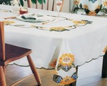 Spray Printed Fabric Tablecloth w/vivid puff applique,60&quot;x84&quot;Oblong,SUNF... - $21.77