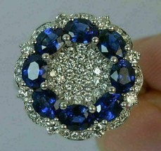 5 Ct Oval Blue Sapphire Diamond Cluster Cocktail Wedding Ring 14k White Gold GP - £113.49 GBP