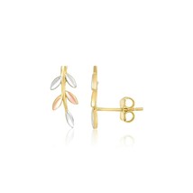 14k Tri-Color Gold 0.63&quot; Length x 0.24&quot; Width Climber Style Stud Earrings - £174.90 GBP