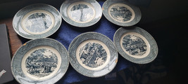 Set of 6 Vintage 6.5&quot; Saucer Blue White Sandwich Tea Cute Currier &amp; Ives? - $14.99