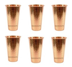 Pure Copper Water Drinking Tumbler Glass Hammered Ayurveda Health Benefits 400ML - £10.79 GBP+
